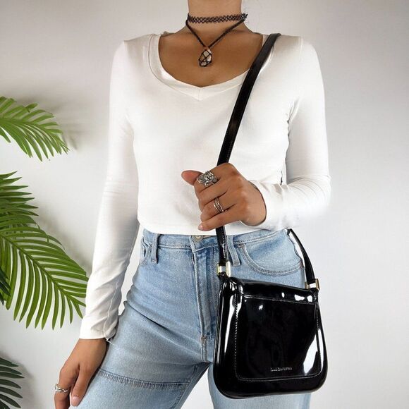 Vintage Y2K Liz Claiborne Black Coquette Soft Grunge Crossbody Mini Bag Purse - Picture 5 of 7